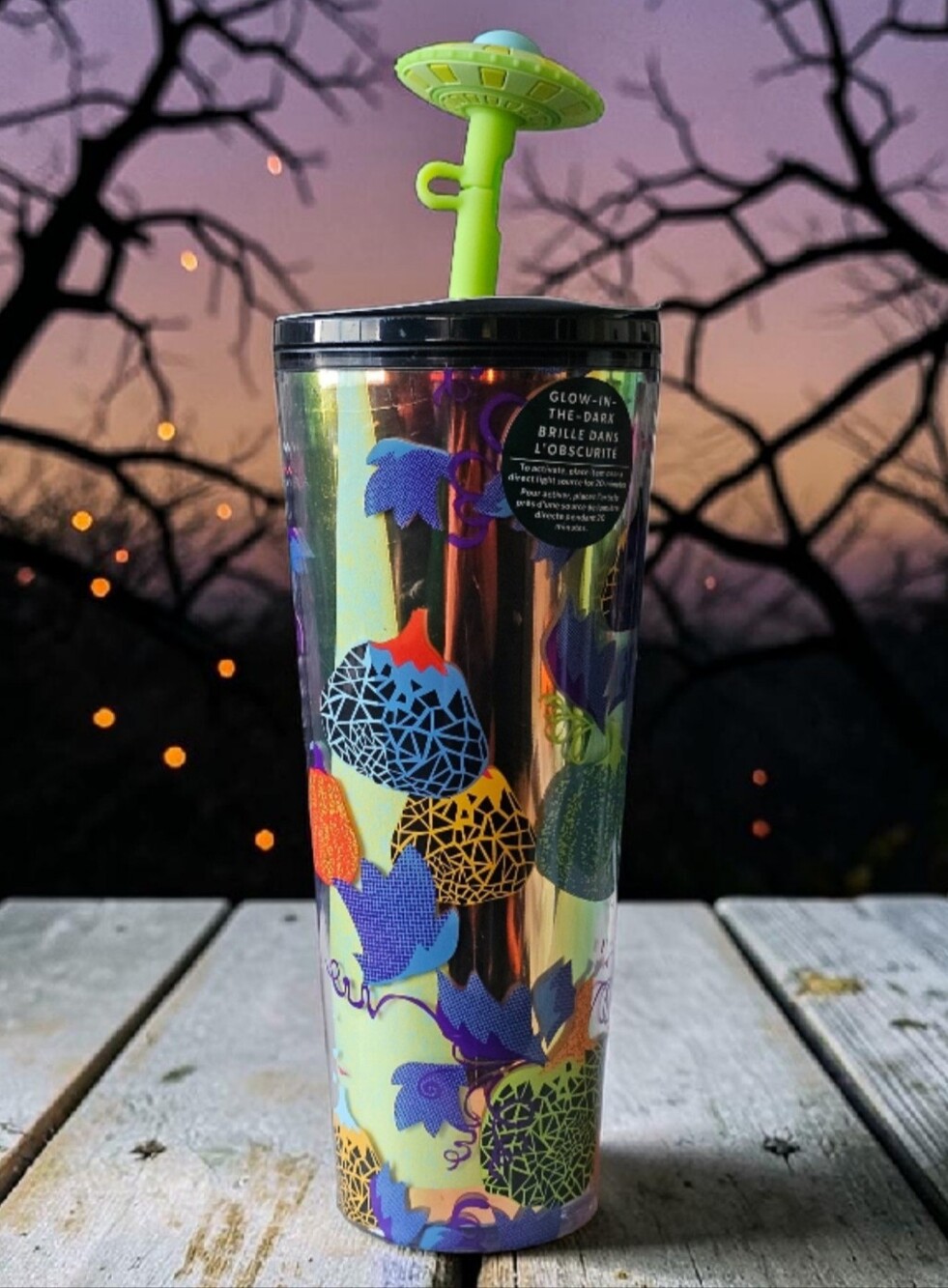 🛸 Starbucks Halloween 2024 24 Oz Glow In Dark Cup with UFO Straw Top Brand New
